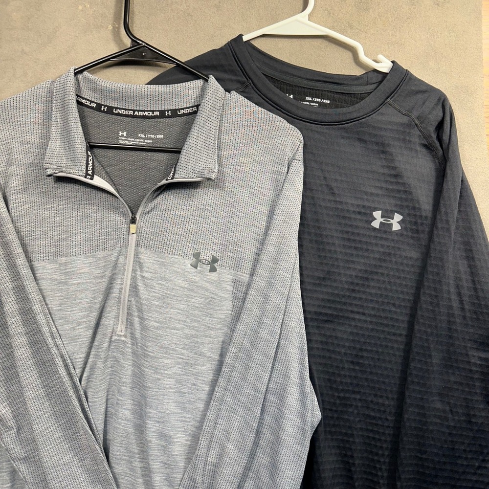 Under Armour Shirts Men 2XL Grey Black Quarter Zip ColdGear Bundle Excellent